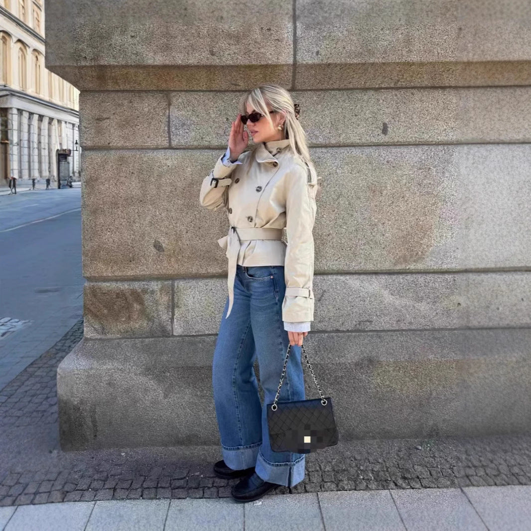 Sophia - Chic Double-Breasted Short Trench Coat