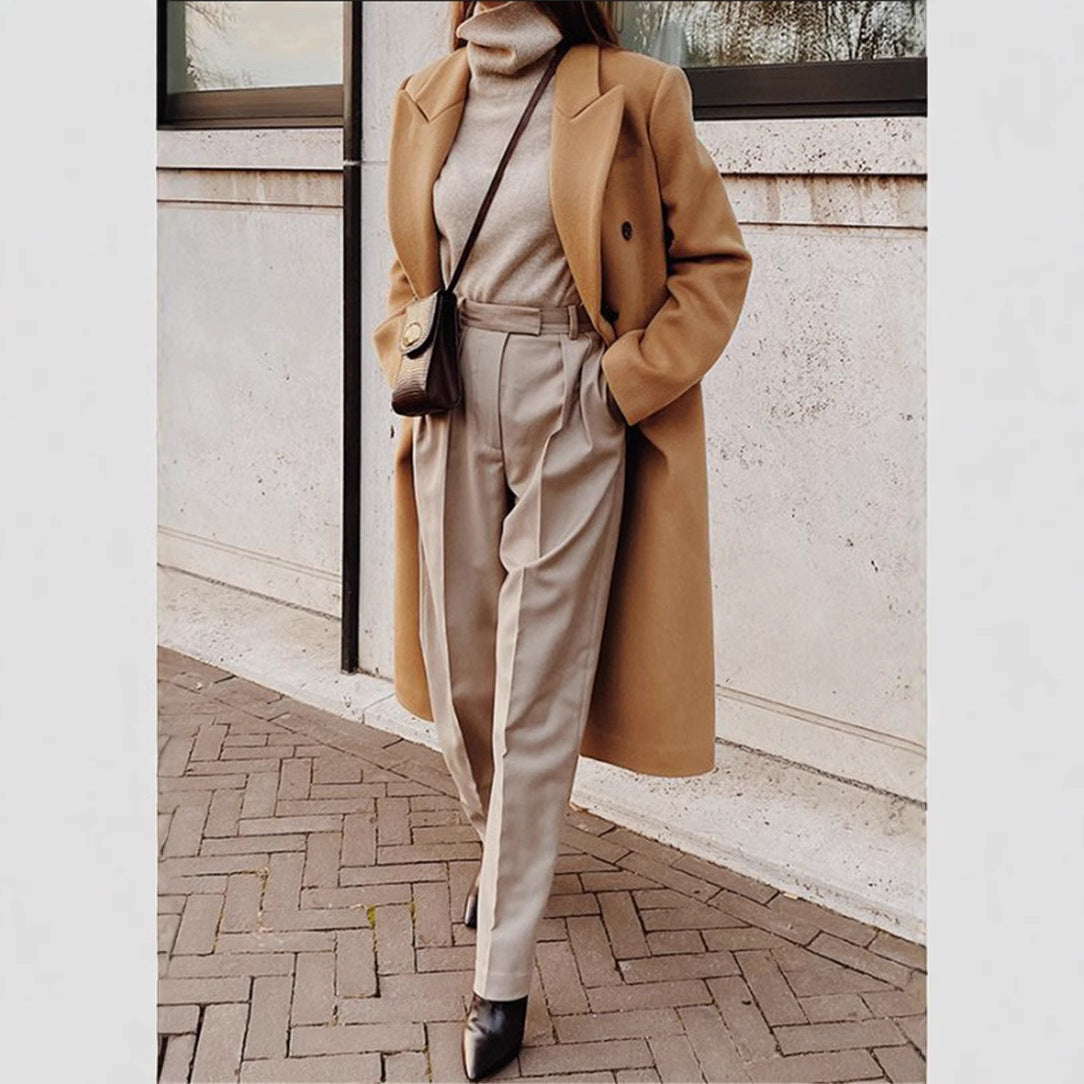 Lena - Long Sleeve Woolen Coat